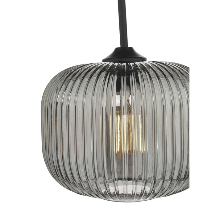Dar DEM0110 Demarius 1 Light Pendant Black and Smoked Glass