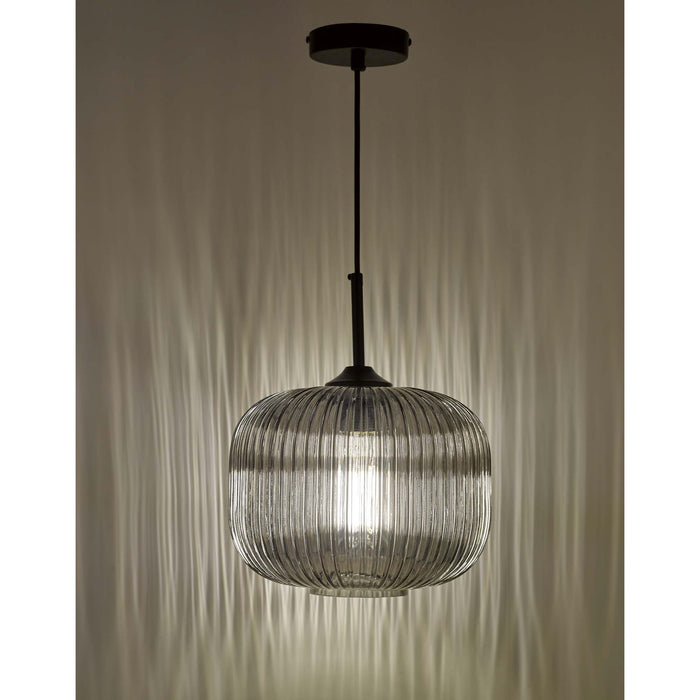 Dar DEM0110 Demarius 1 Light Pendant Black and Smoked Glass