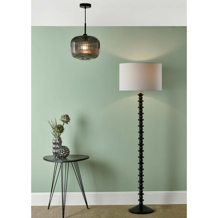 Dar DEM0110 Demarius 1 Light Pendant Black and Smoked Glass