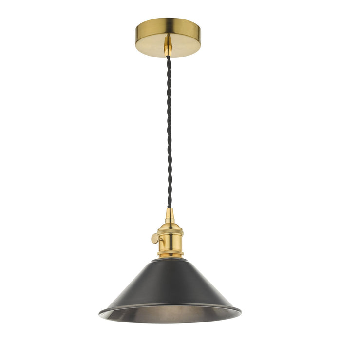 Dar Wisebuys HAD0140-02 Hadano 1 Light Pendant Natural Brass With Antique Pewter Shade