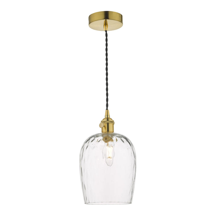 Dar Wisebuys HAD0140-03 Hadano 1 Light Pendant Natural Brass With Dimpled Glass Shade