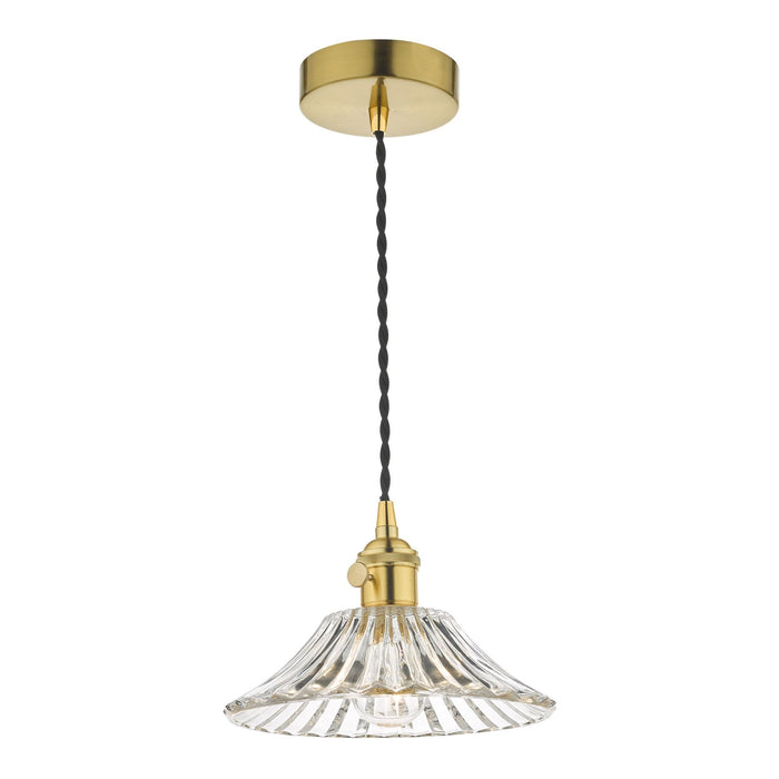 Dar Wisebuys HAD0140-04 Hadano 1 Light Pendant Natural Brass With Flared Glass Shade