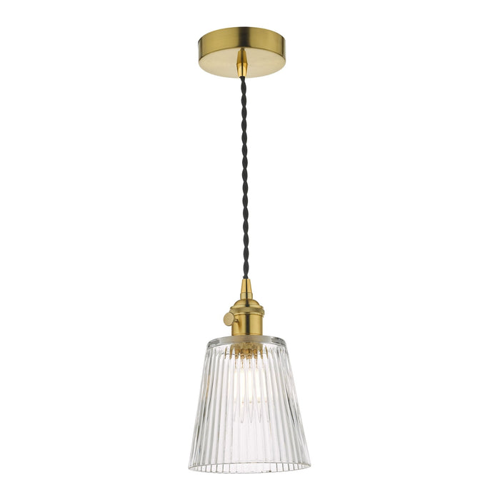 Dar Wisebuys HAD0140-05 Hadano 1 Light Pendant Natural Brass With Ribbed Glass Shade