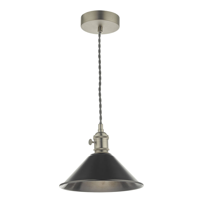 Dar Wisebuys HAD0161-02 Hadano 1 Light Pendant Antique Chrome With Antique Pewter Shade