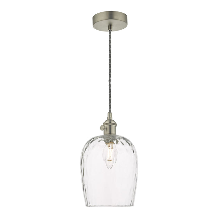 Dar Wisebuys HAD0161-03 Hadano 1 Light Pendant Antique Chrome With Dimpled Glass Shade