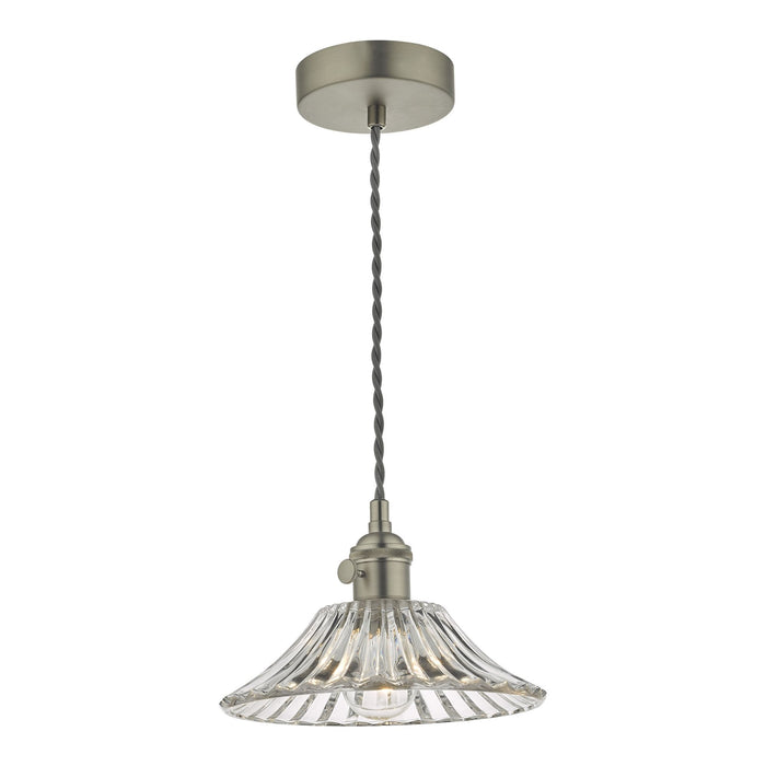 Dar Wisebuys HAD0161-04 Hadano 1 Light Pendant Antique Chrome With Flared Glass Shade