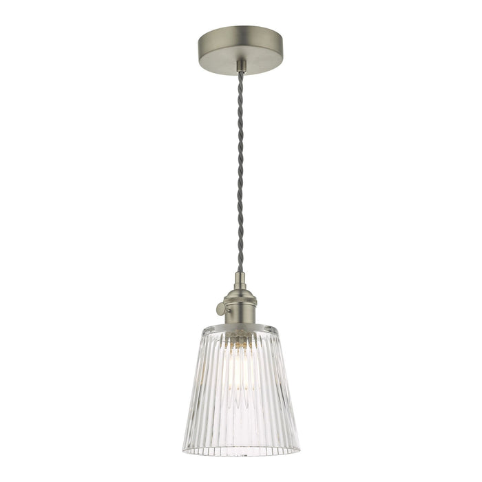 Dar Wisebuys HAD0161-05 Hadano 1 Light Pendant Antique Chrome With Ribbed Glass Shade