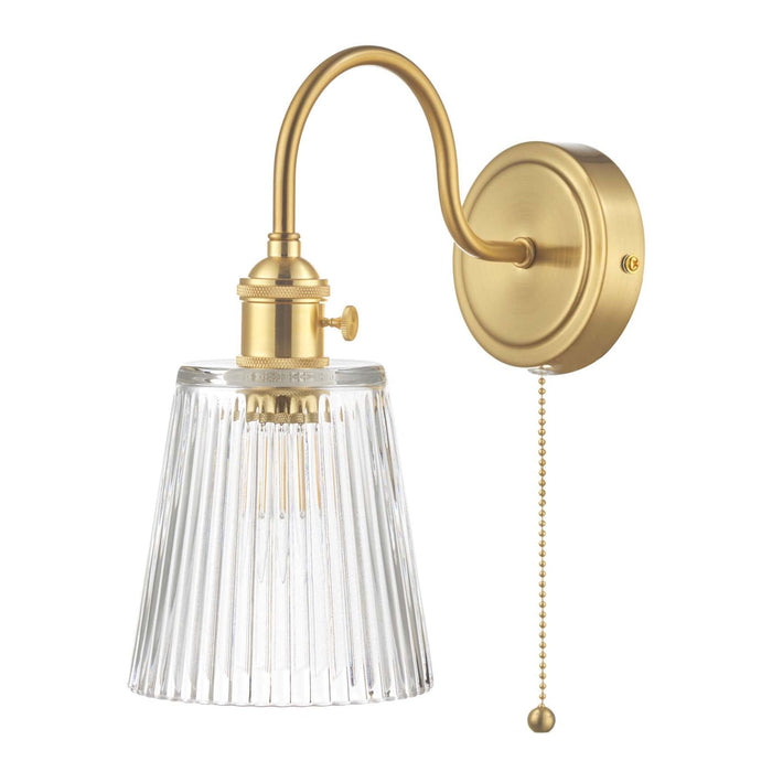 Dar Wisebuys HAD0740-05 Hadano 1 Light Wall Light Brass With Ribbed Glass Shade