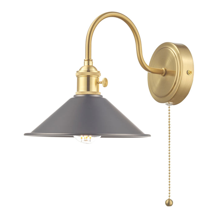 Dar Wisebuys HAD0761-01 Hadano 1 Light Wall Light Antique Chrome With Aged Brass Shade
