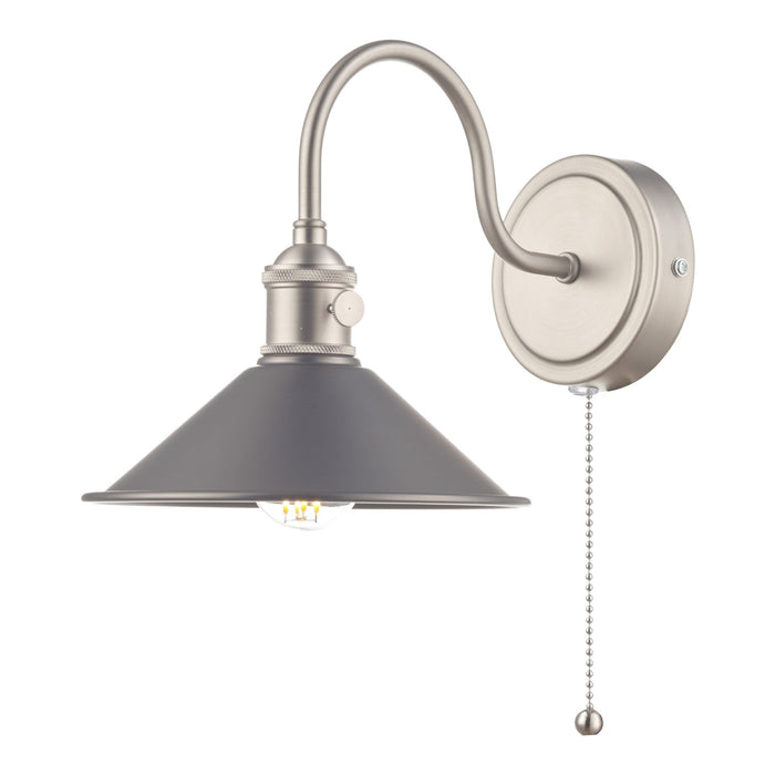 Dar Wisebuys HAD0761-02 Hadano 1 Light Wall Light Antique Chrome With Antique Pewter Shade