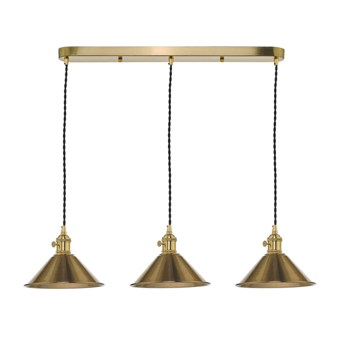 Dar Wisebuys HAD3640-01 Hadano 3 Light Suspension Natural Brass With Brass Shades
