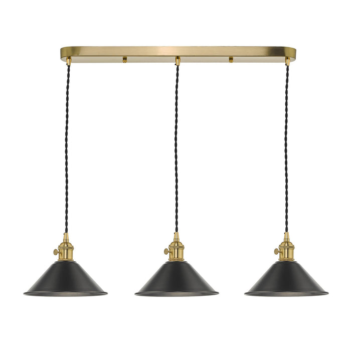 Dar Wisebuys HAD3640-02 Hadano 3 Light Suspension Natural Brass With Antique Pewter Shades