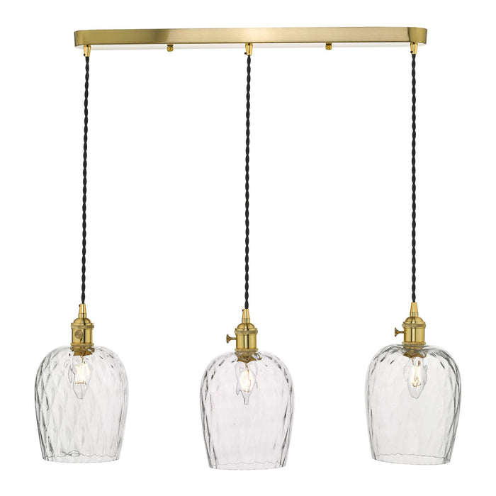 Dar Wisebuys HAD3640-03 Hadano 3 Light Suspension Natural Brass With Dimpled Glass Shades