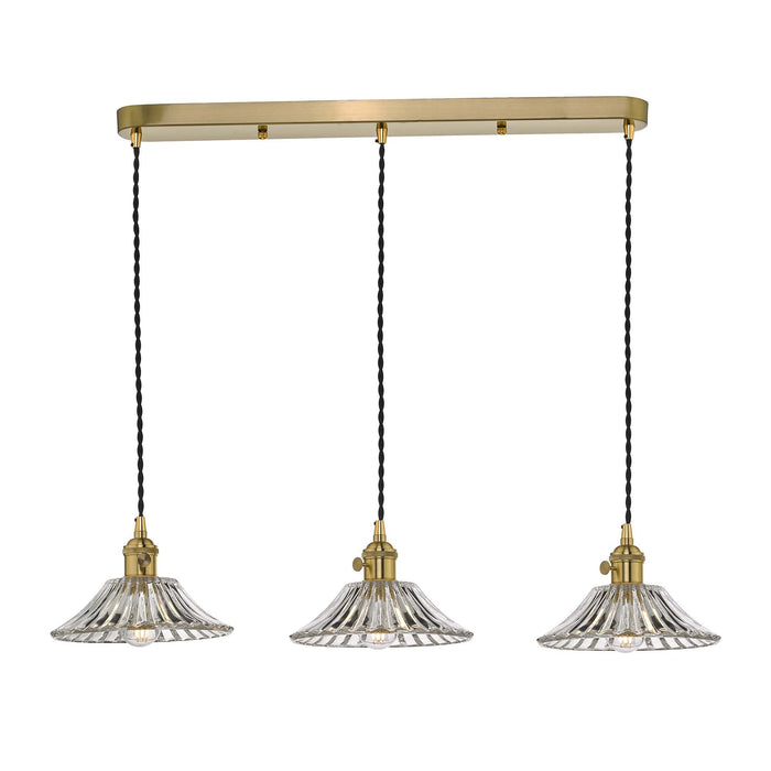 Dar Wisebuys HAD3640-04 Hadano 3 Light Suspension Natural Brass With Flared Glass Shades