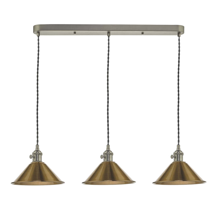Dar Wisebuys HAD3661-01 Hadano 3 Light Suspension Antique Brass With Brass Shades