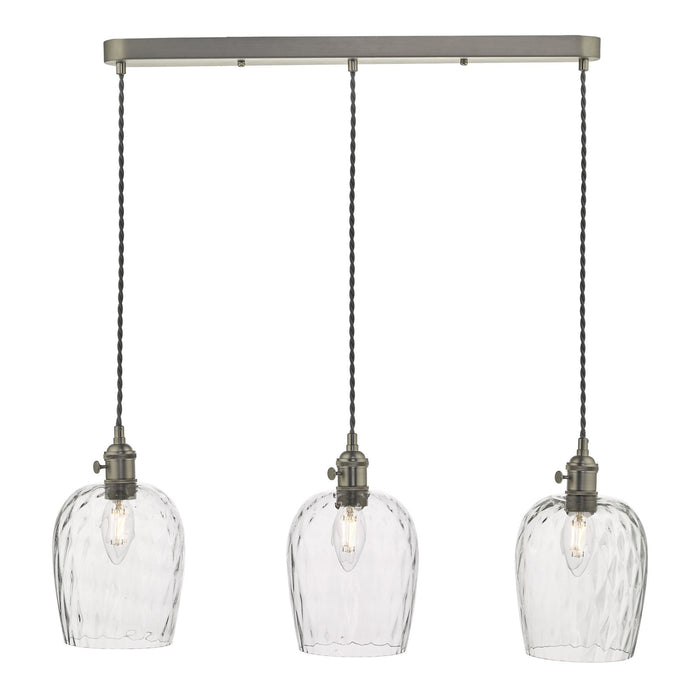Dar Wisebuys HAD3661-03 Hadano 3 Light Suspension Antique Chrome With Dimpled Glass Shades
