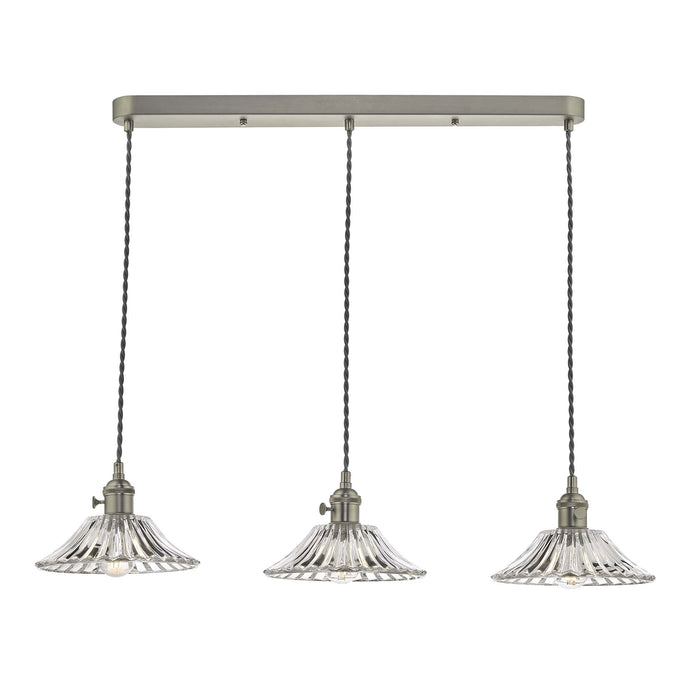Dar Wisebuys HAD3661-04 Hadano 3 Light Suspension Antique Brass With Flared Glass Shades