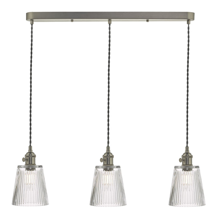 Dar Wisebuys HAD3661-05 Hadano 3 Light Suspension Antique Chrome With Ribbed Glass Shades