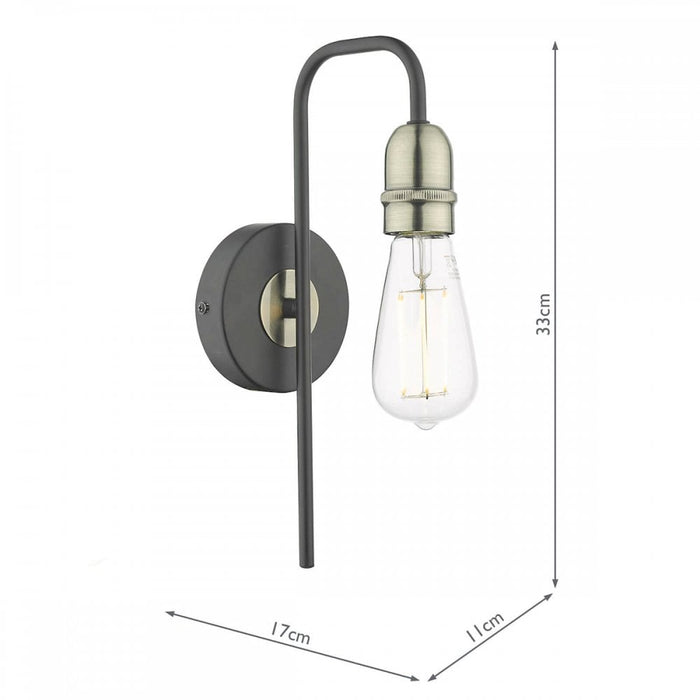 Dar Wisebuys KIE0722 Kiefer 1 Light Wall Light Black And Antique Brass