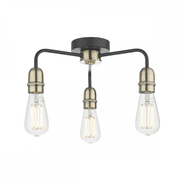 Dar Wisebuys KIE5322 Kiefer 3 Light Flush Black And Antique Brass