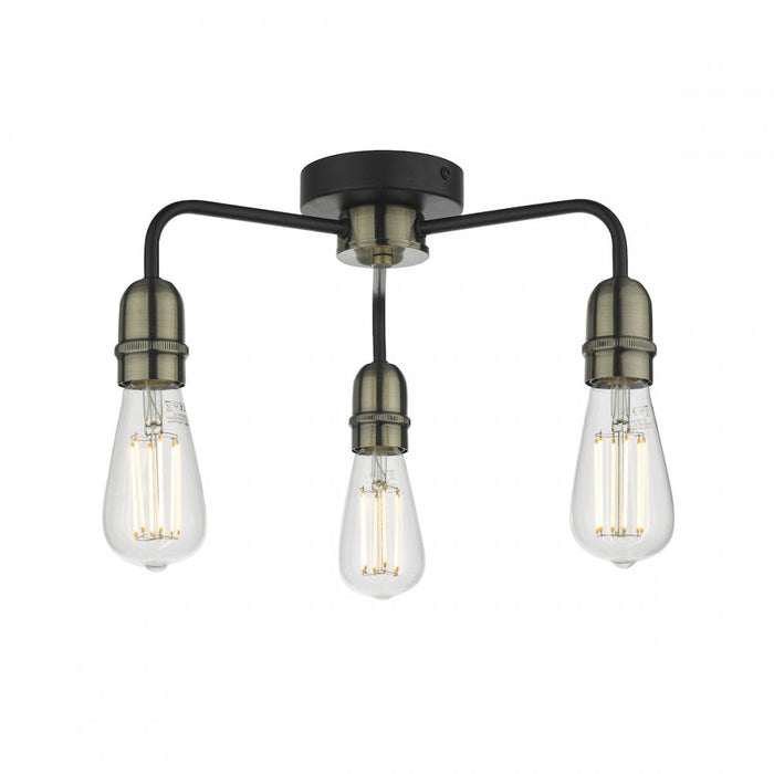Dar Wisebuys KIE5322 Kiefer 3 Light Flush Black And Antique Brass