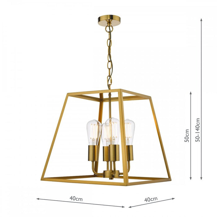 Dar ACA8635 Academy 4 Light Lantern Natural Brass