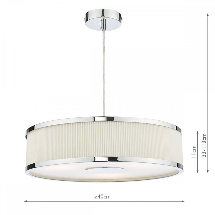 Dar ALV1033 Alvaro 3 Light Single Pendant Polished Chrome Ivory