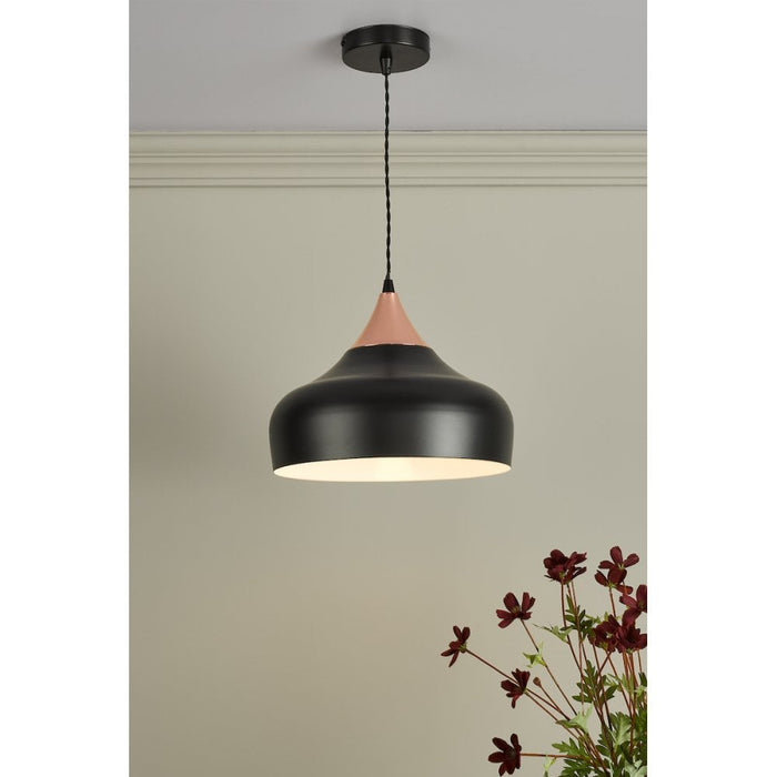 Dar GAU0164 Gaucho 1 Light Single Pendant Black And Copper