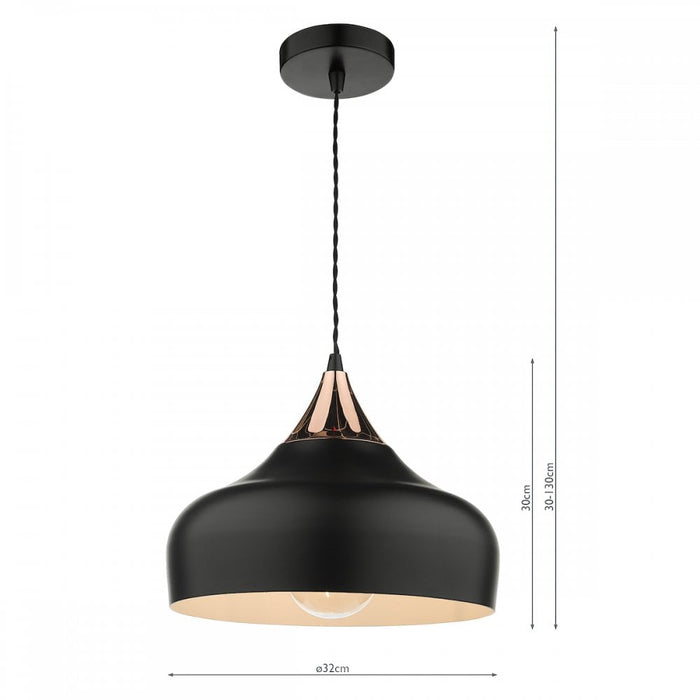 Dar GAU0164 Gaucho 1 Light Single Pendant Black And Copper
