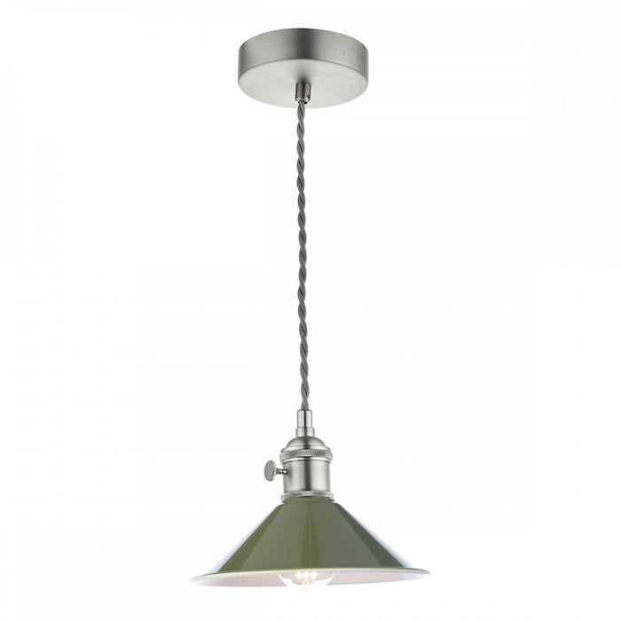 Dar Wisebuys HAD0161-07 Hadano 1 Light Pendant Antique Chrome With Olive Green Shade