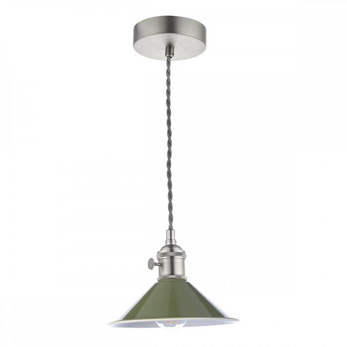 Dar Wisebuys HAD0161-07 Hadano 1 Light Pendant Antique Chrome With Olive Green Shade