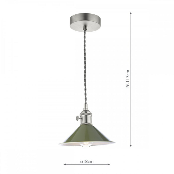 Dar Wisebuys HAD0161-07 Hadano 1 Light Pendant Antique Chrome With Olive Green Shade