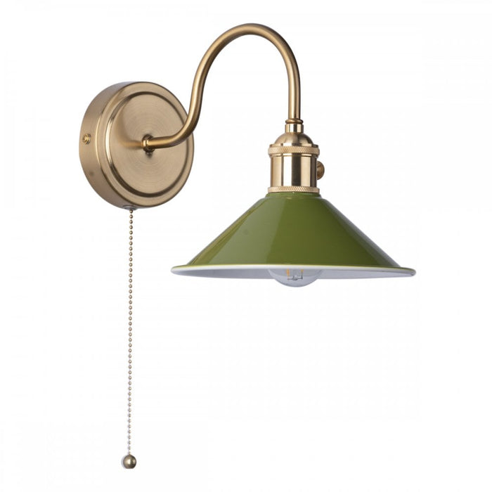 Dar Wisebuys HAD0740-07 Hadano 1 Light Wall Light Natural Brass With Olive Green Shade
