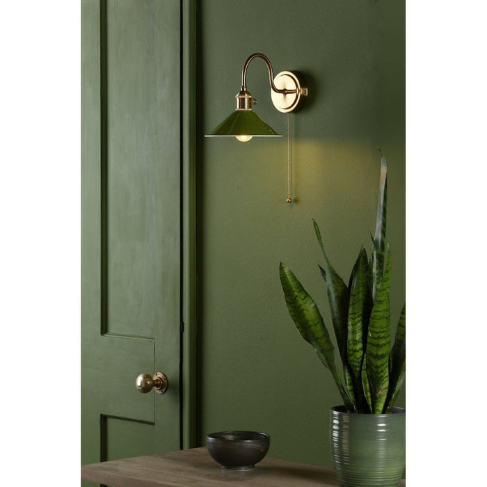 Dar Wisebuys HAD0740-07 Hadano 1 Light Wall Light Natural Brass With Olive Green Shade