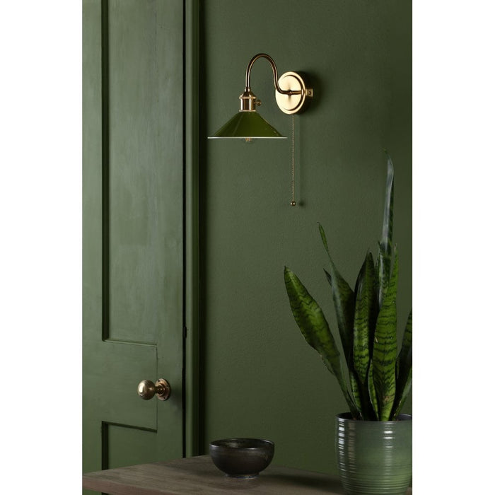Dar Wisebuys HAD0740-07 Hadano 1 Light Wall Light Natural Brass With Olive Green Shade