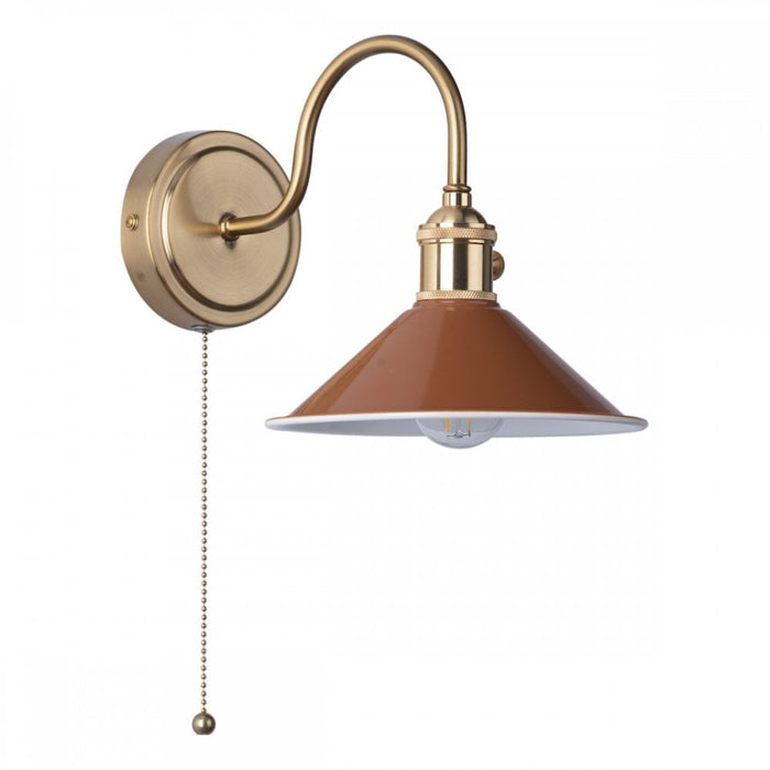 Dar Wisebuys HAD0740-08 Hadano 1 Light Wall Light Natural Brass With Umber Shade