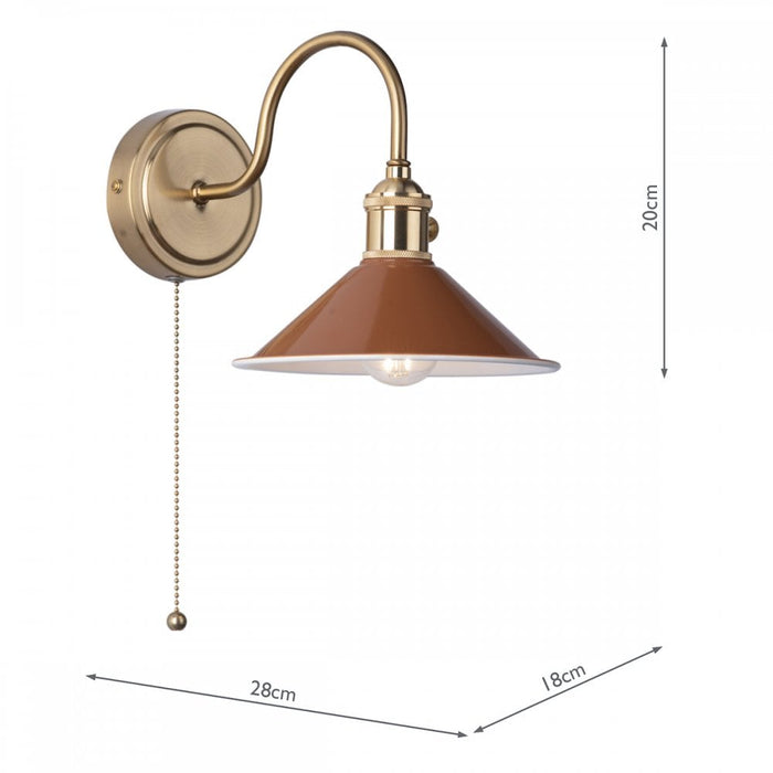 Dar Wisebuys HAD0740-08 Hadano 1 Light Wall Light Natural Brass With Umber Shade