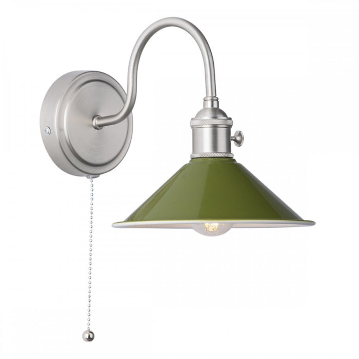 Dar Wisebuys HAD0761-07 Hadano 1 Light Wall Light Antique Chrome With Olive Green Shade