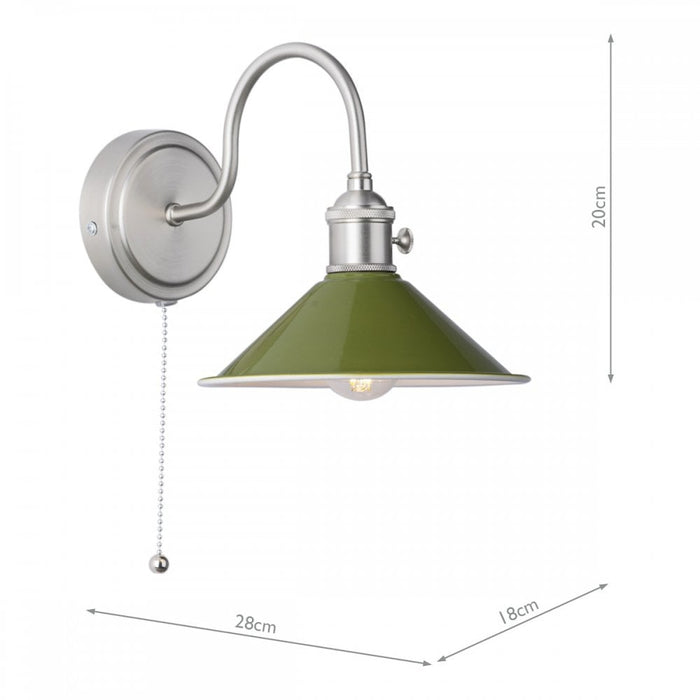 Dar Wisebuys HAD0761-07 Hadano 1 Light Wall Light Antique Chrome With Olive Green Shade