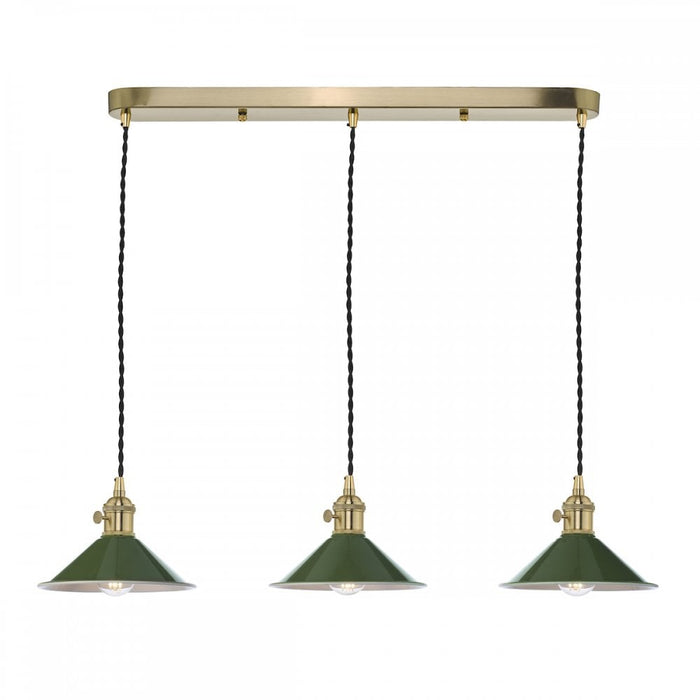 Dar Wisebuys HAD3640-07 Hadano 3 Light Brass Suspension With Olive Green Shades