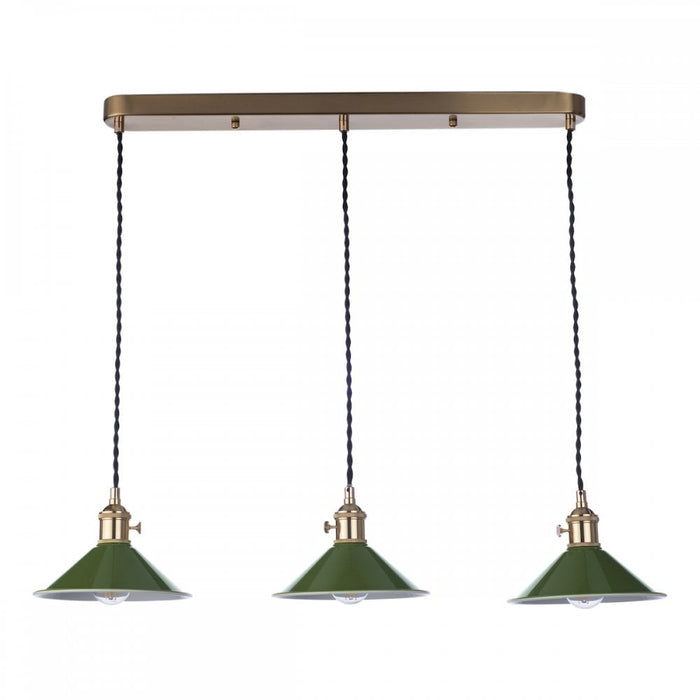 Dar Wisebuys HAD3640-07 Hadano 3 Light Brass Suspension With Olive Green Shades