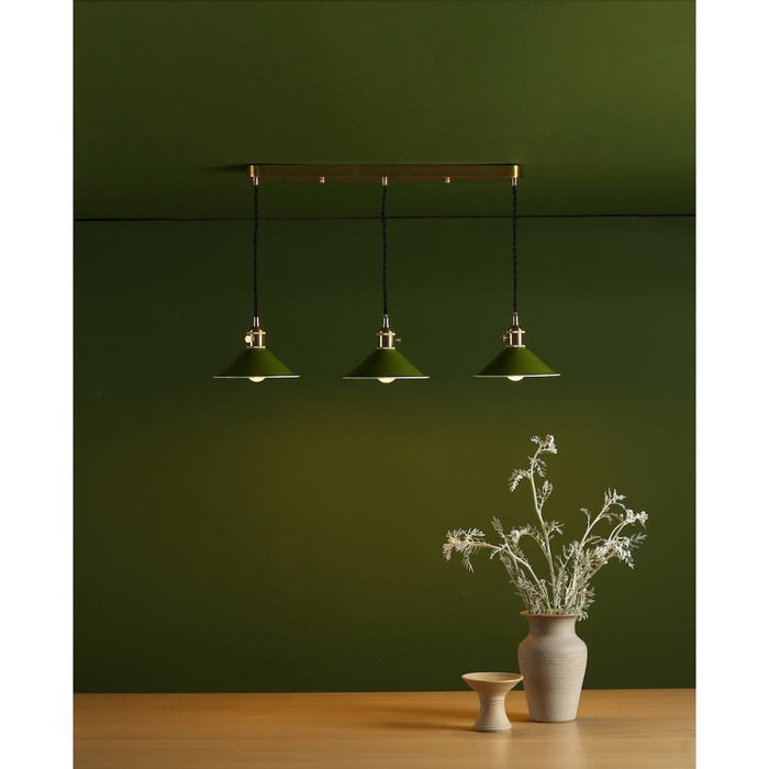 Dar Wisebuys HAD3640-07 Hadano 3 Light Brass Suspension With Olive Green Shades