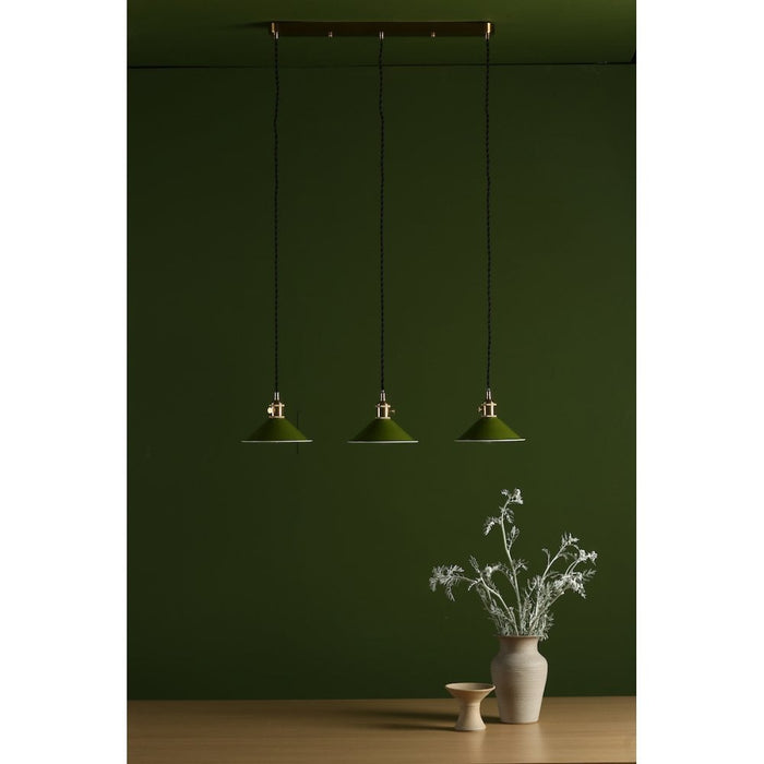 Dar Wisebuys HAD3640-07 Hadano 3 Light Brass Suspension With Olive Green Shades