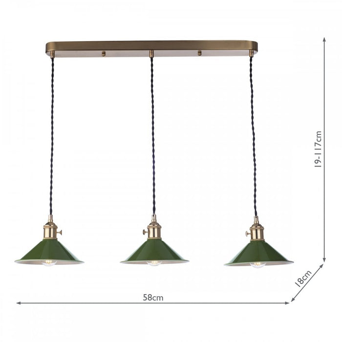 Dar Wisebuys HAD3640-07 Hadano 3 Light Brass Suspension With Olive Green Shades