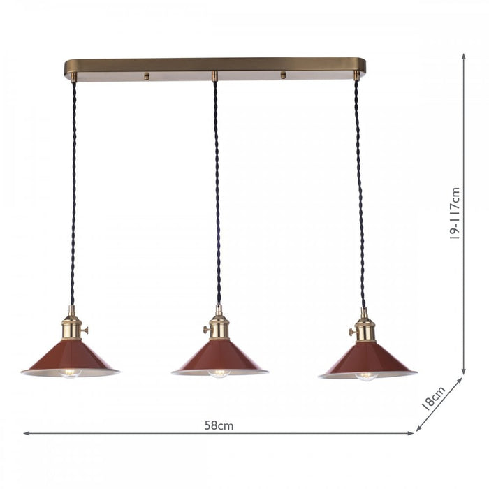 Dar Wisebuys HAD3640-08 Hadano 3 Light Brass Suspension With Umber Shades