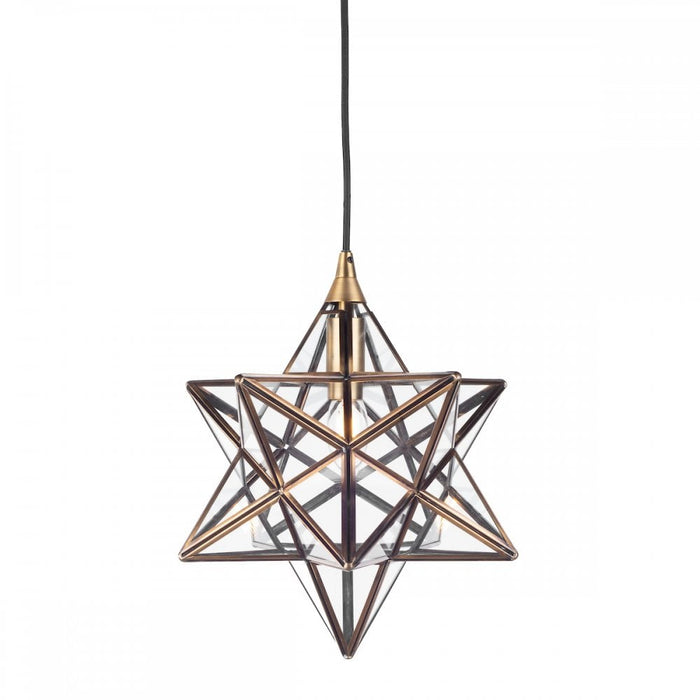 Dar ILA0175 ILARIO 1 Light Star Pendant Antique Brass Glass Small