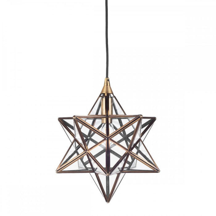 Dar ILA0175 ILARIO 1 Light Star Pendant Antique Brass Glass Small