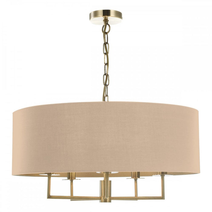 Dar JAM0501 Jamelia 5 Light Shadelier Antique Brass Taupe Shade