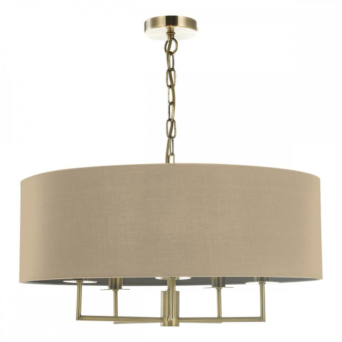 Dar JAM0501 Jamelia 5 Light Shadelier Antique Brass Taupe Shade