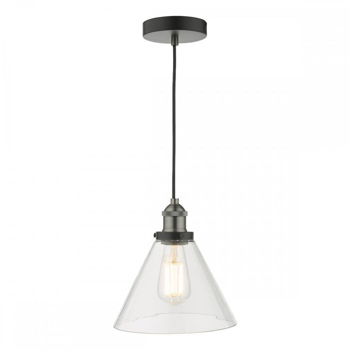 Dar RAY0138 Ray 1 Light Single Pendant Antique Nickel Clear Glass